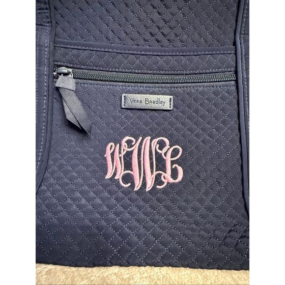 Vera Bradley Womens Quilted Monogrammed Travel Backpack & Tote Bag Set Navy Blue main image 14